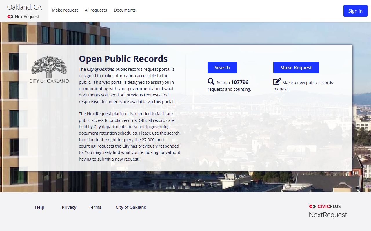 Oakland Police Department public records request portal for criminal records