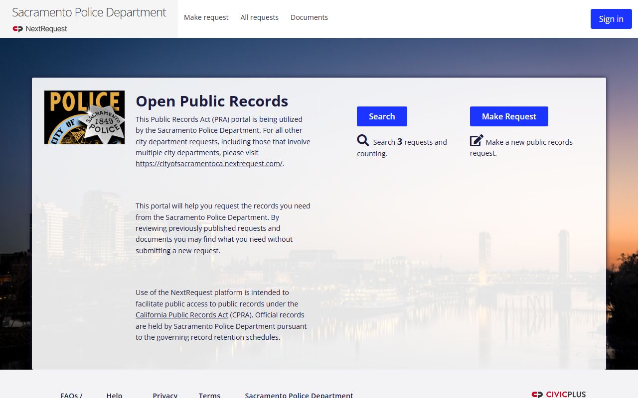 Sacramento criminal records SPD public records request portal