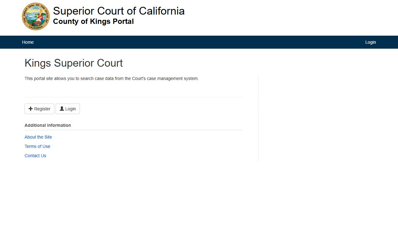 Kings County Superior Court public portal for criminal case search