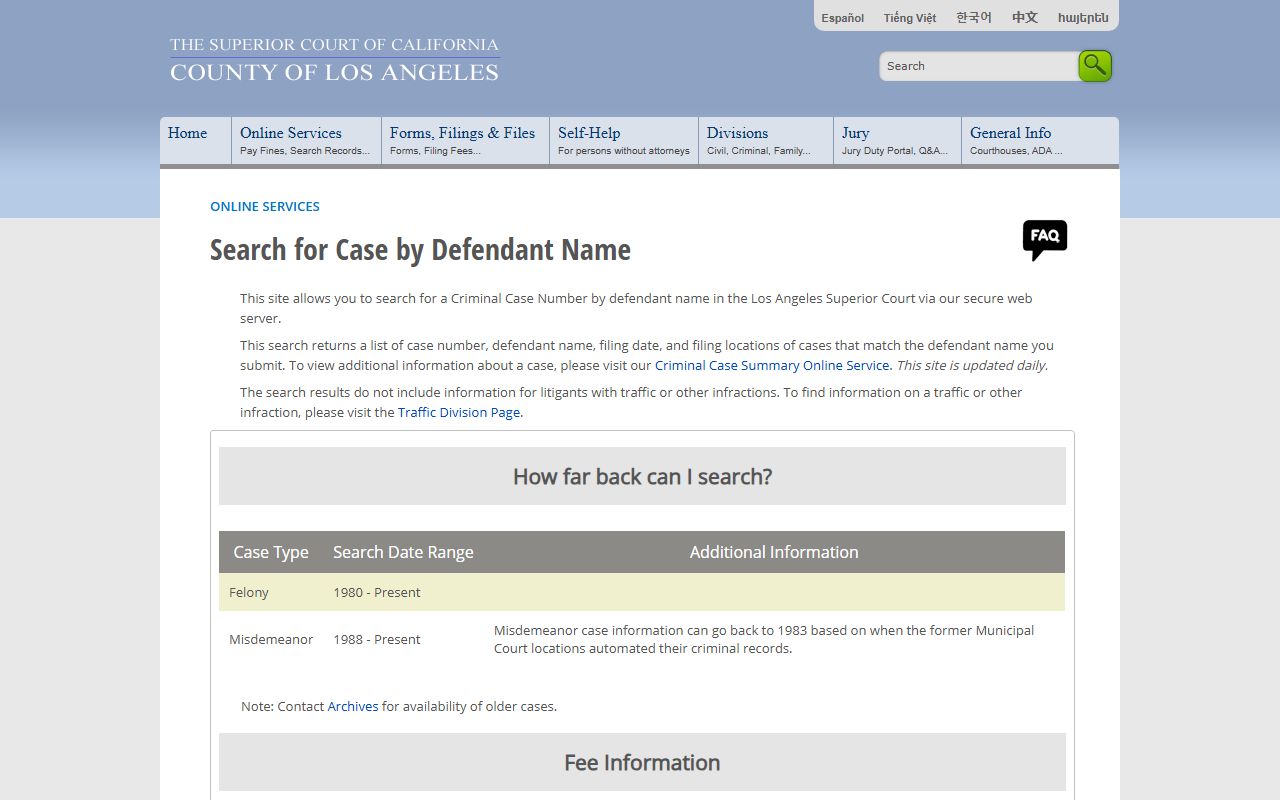 Los Angeles County criminal case search portal