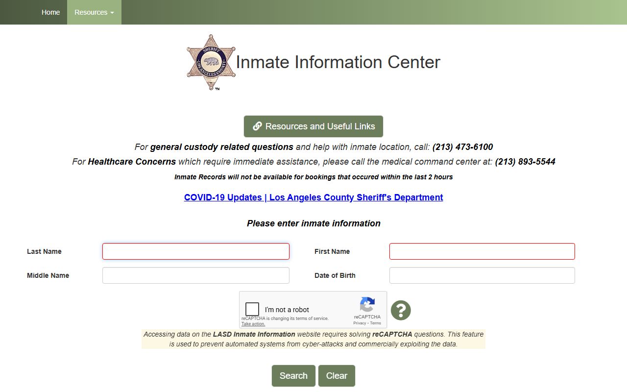 Los Angeles County Sheriff inmate search criminal records