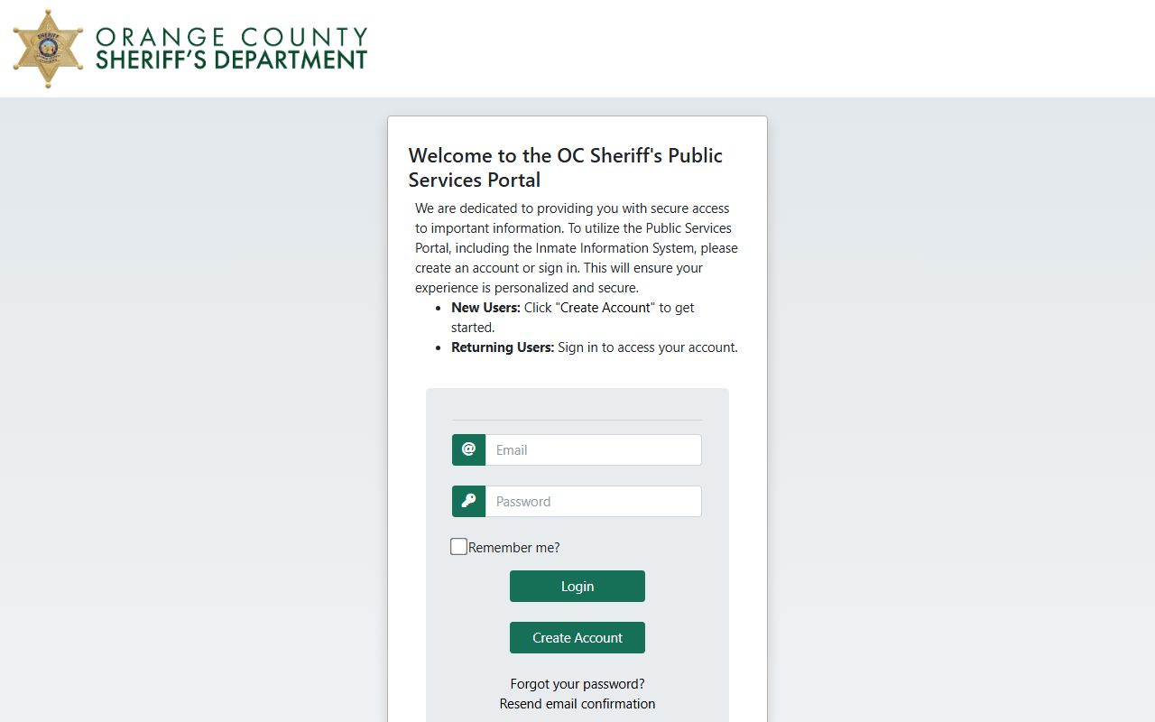 Orange County Sheriff inmate search portal for criminal records