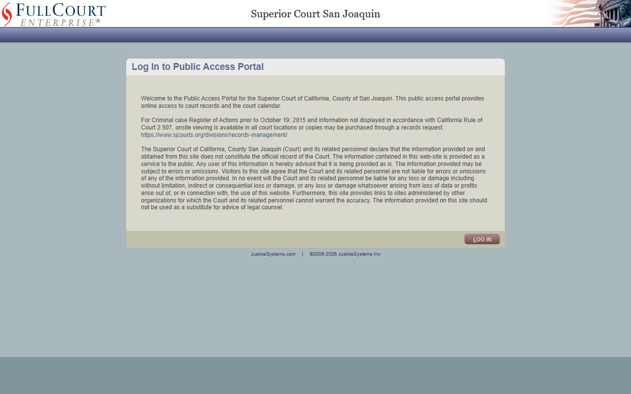 San Joaquin County FullCourt criminal case search system