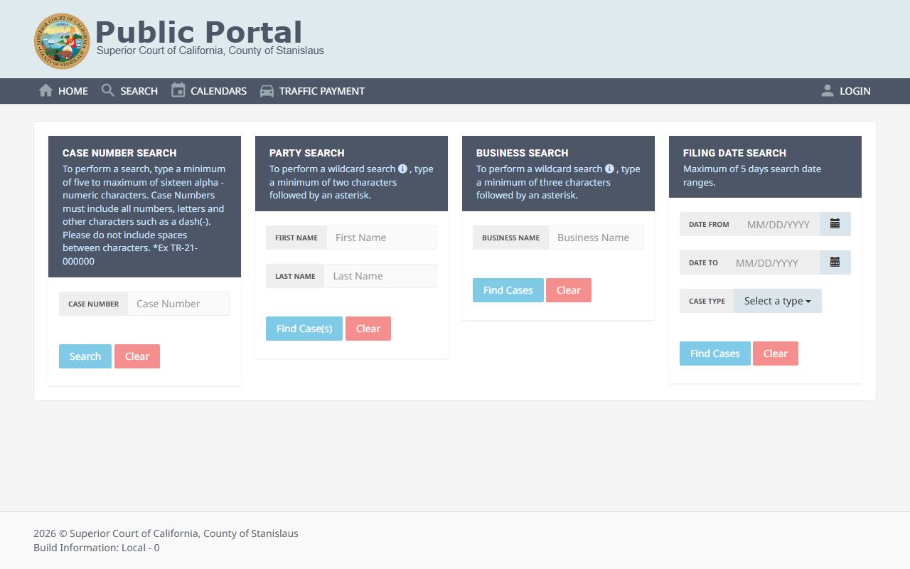 Stanislaus County public portal for criminal case record searches