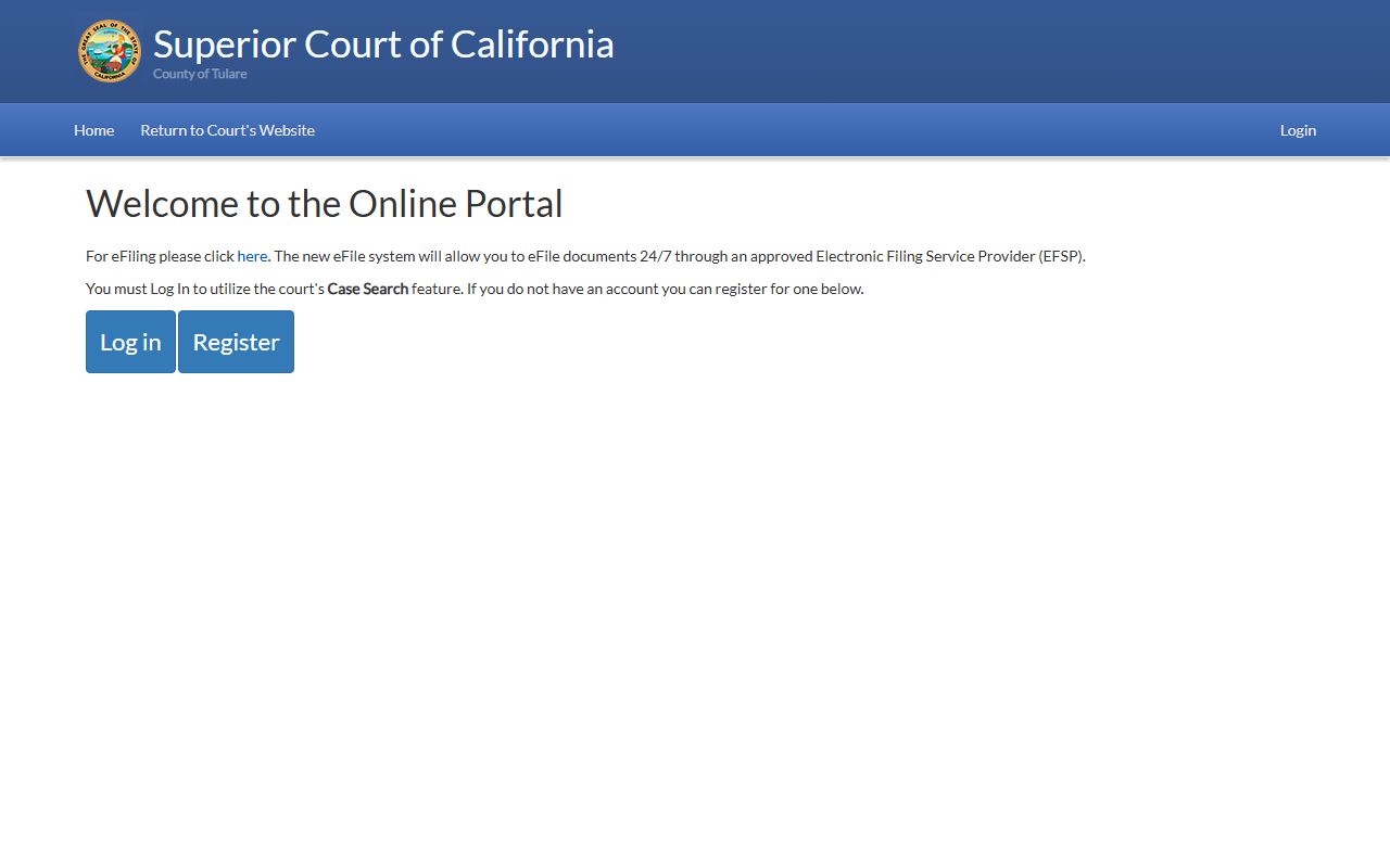 Tulare County online court portal for criminal records search