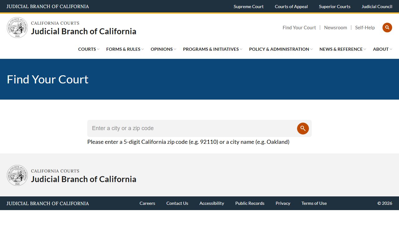 California courts find your court tool for criminal records