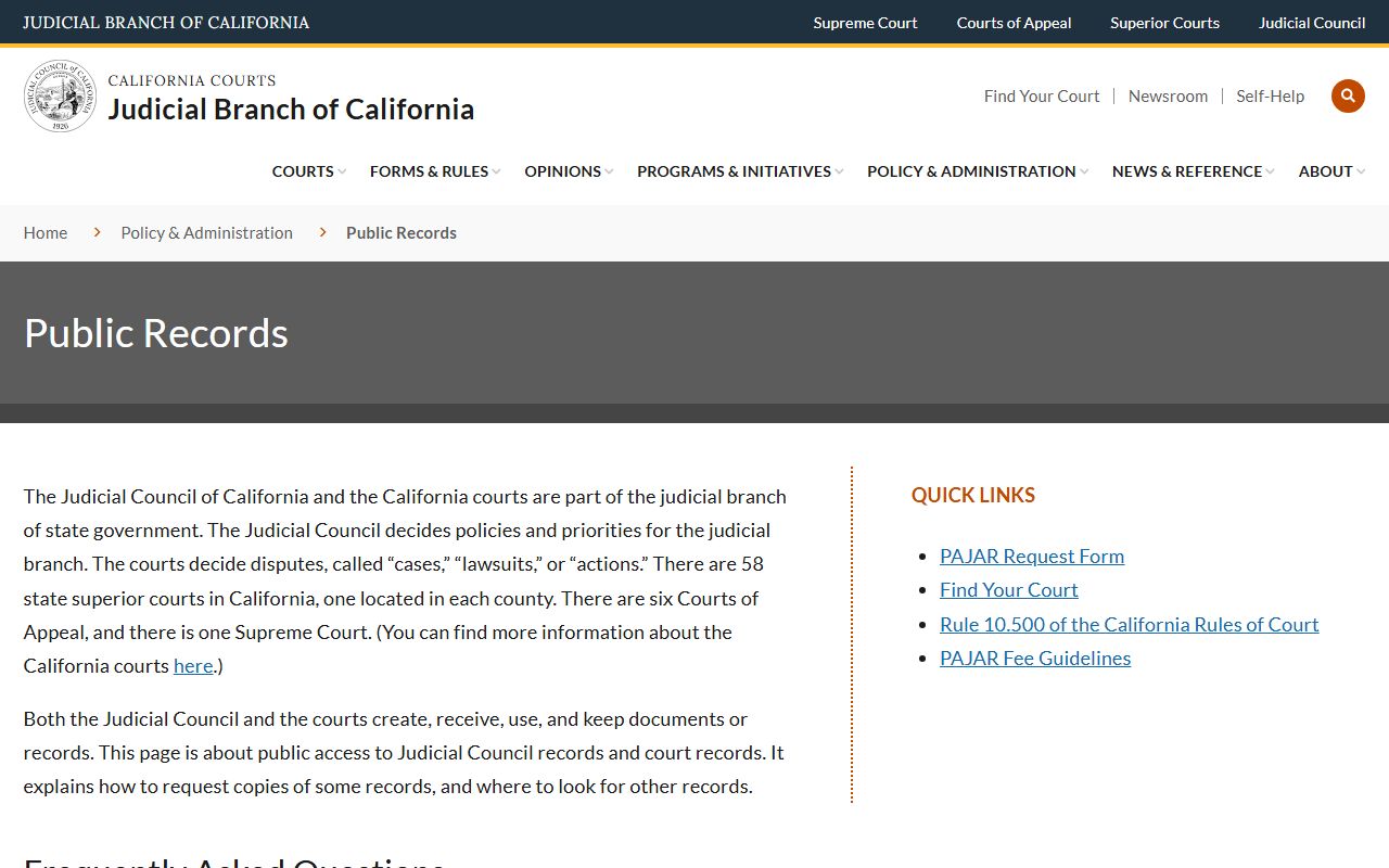 California courts public records information criminal records