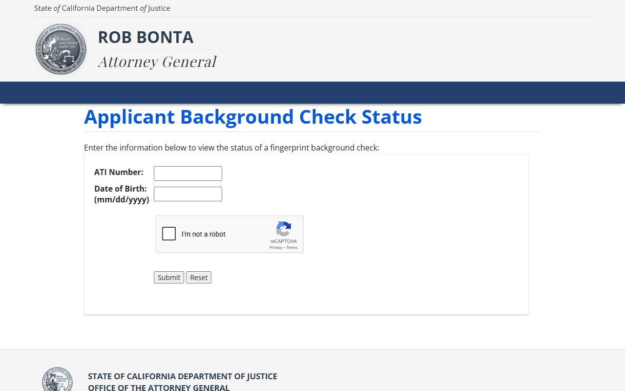 California DOJ background check status portal criminal records