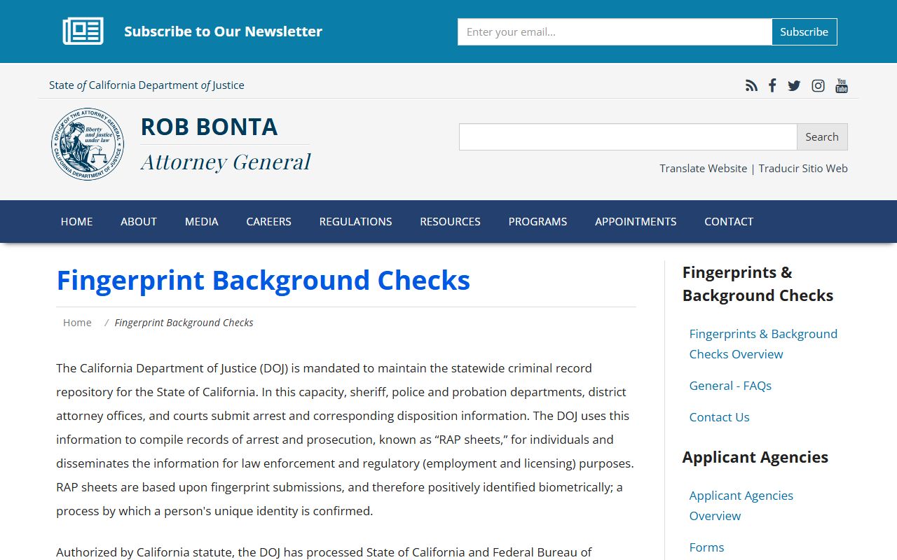 California DOJ background checks criminal records page