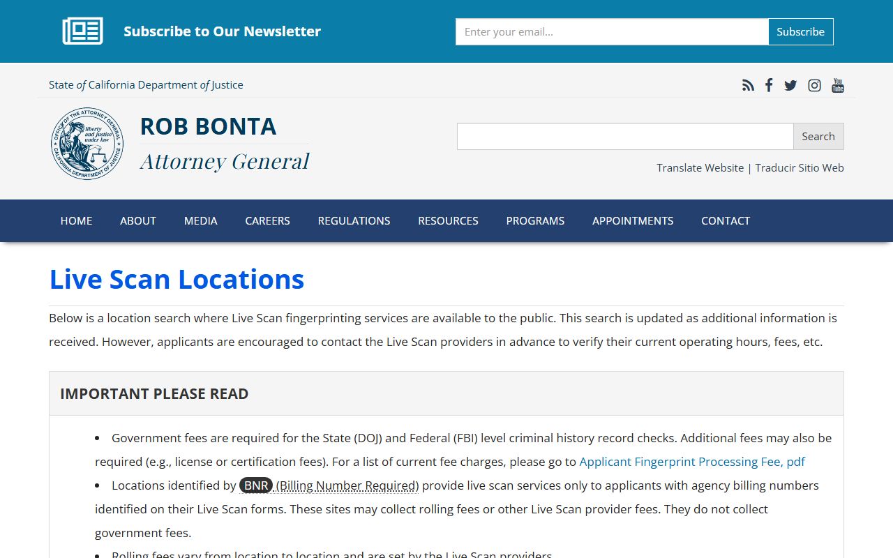 California DOJ Live Scan locations for criminal record checks